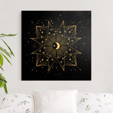 Złoty obraz na płótnie - Astrologia Księżyc Magia czerni
