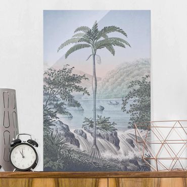 Obraz na szkle - Ilustracja w stylu vintage - Pejzaż z drzewem palmowym