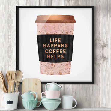Plakat w ramie - Life Happens Coffee Helps Złoto