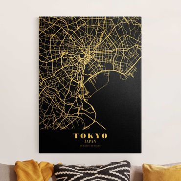Złoty obraz na płótnie - Mapa miasta Tokyo - Klasyczna Black