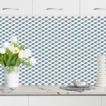 Panel ścienny do kuchni - Płytka geometryczna Mix Cube Niebieski Szary