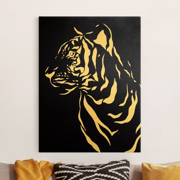 Złoty obraz na płótnie - Safari Zwierzęta - portret tygrysa Czarny