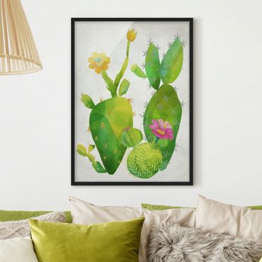 Plakat w ramie - Rodzina kaktusów różowo-żółty