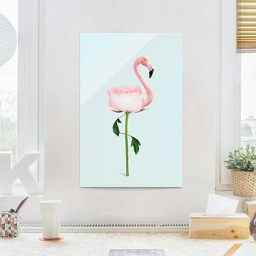 Obraz na szkle - Flamingo z różą