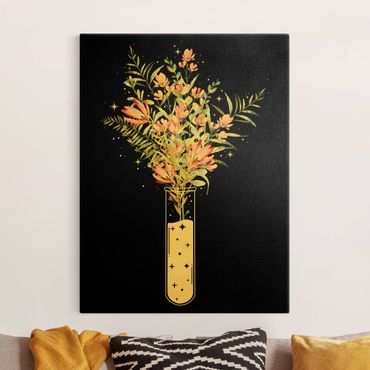 Złoty obraz na płótnie - Kwiaty w probówce