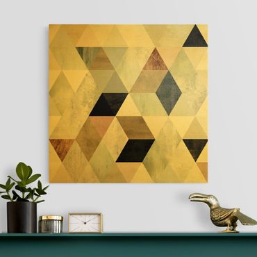 Złoty obraz na płótnie - Mozaika akwarelowa z trójkątami II
