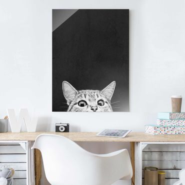 Obraz na szkle - Ilustracja kot czarno-biały rysunek