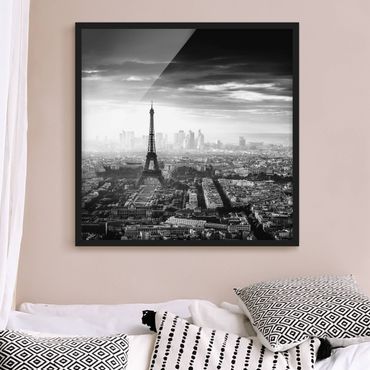 Plakat w ramie - Wieża Eiffla z góry, czarno-biała