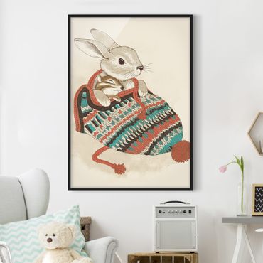 Plakat w ramie - Ilustracja przedstawiająca króliczka w czapce