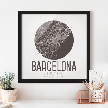 Plakat w ramie - Mapa miasta Barcelona - Retro