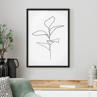 Plakat w ramie - Line Art Liście roślin Czarne Białe