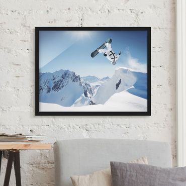 Plakat w ramie - Latający snowboardzista