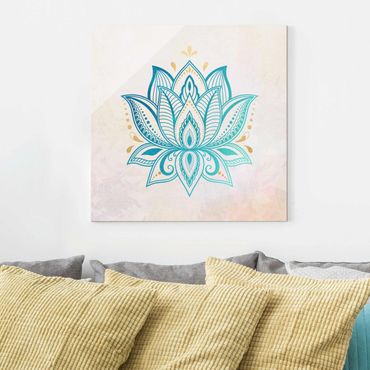 Obraz na szkle - Lotus Ilustracja mandali złoto niebieski