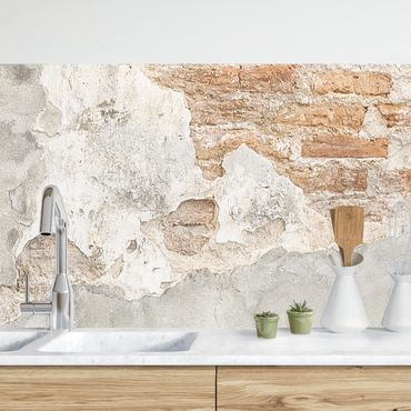 Panel ścienny do kuchni - Ceglana ściana w stylu shabby