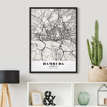 Plakat w ramie - Mapa miasta Hamburg - Klasyczna