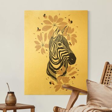 Złoty obraz na płótnie - Zwierzęta Safari - Portret zebry