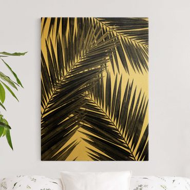 Złoty obraz na płótnie - Widok na liście palmy, czarno-biały