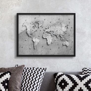 Plakat w ramie - Mapa świata z betonu