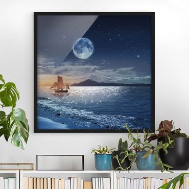 Plakat w ramie - Morze nocne księżycowe