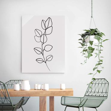 Obraz na szkle - Line Art Gałązka liści czarno-biały