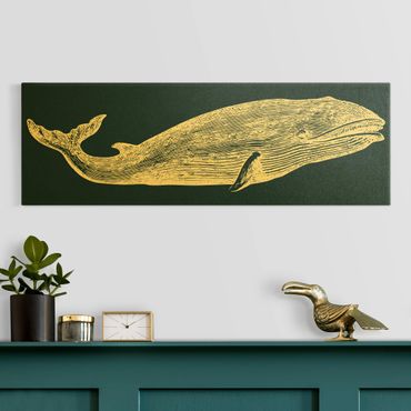 Złoty obraz na płótnie - Ilustracja wieloryba na tle błękitu