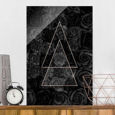 Obraz na szkle - Czarne róże ze złotymi trójkątami