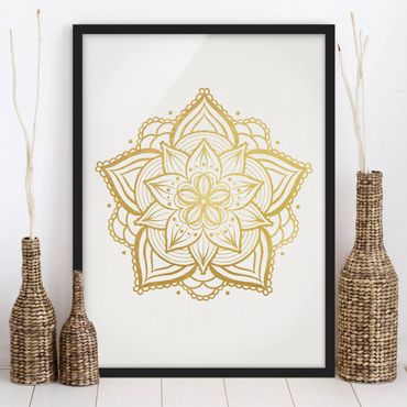 Plakat w ramie - Mandala Flower Illustration białe złoto