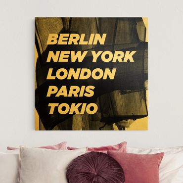 Złoty obraz na płótnie - Berlin Nowy Jork Londyn