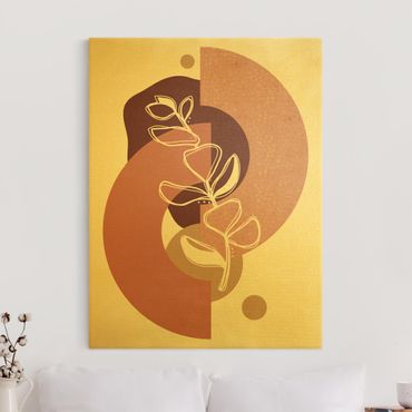 Złoty obraz na płótnie - Kształty geometryczne - liście Różowe złoto