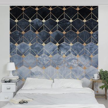 Tapeta - Błękitna geometria Złoto Art Deco