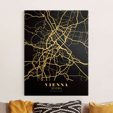Złoty obraz na płótnie - Mapa miasta Vienna - Klasyczna Black