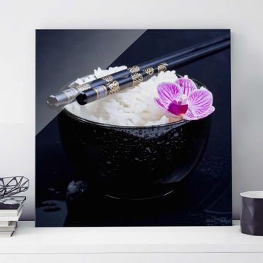 Obraz na szkle - Miska na ryż z orchideą