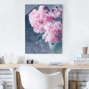 Obraz na szkle - Wazon z różowymi peoniami Shabby