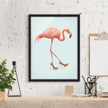 Plakat w ramie - Flamingo na wysokich obcasach