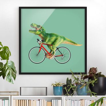 Plakat w ramie - Dinozaur z rowerem