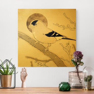 Złoty obraz na płótnie - Ptak na tle złotego słońca II
