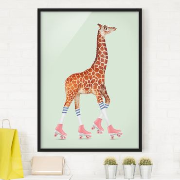 Plakat w ramie - Żyrafa na wrotkach