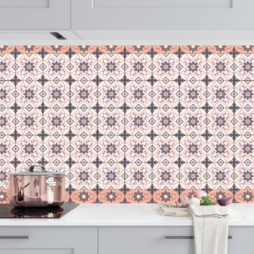 Panel ścienny do kuchni - Płytka geometryczna Mix kwiatów Pomarańczowy