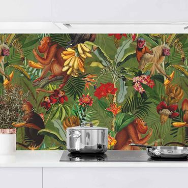 Panel ścienny do kuchni - Tropikalne kwiaty z małpami II