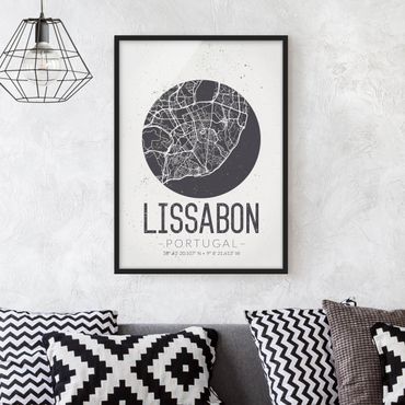 Plakat w ramie - Mapa miasta Lizbona - Retro