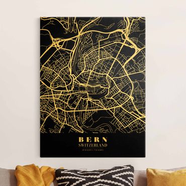 Złoty obraz na płótnie - Mapa miasta Berno - Klasyczna czerń