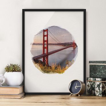 Plakat w ramie - Akwarele - Most Złotoen Gate w San Francisco