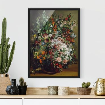 Plakat w ramie - Gustave Courbet - Bukiet kwiatów w wazonie