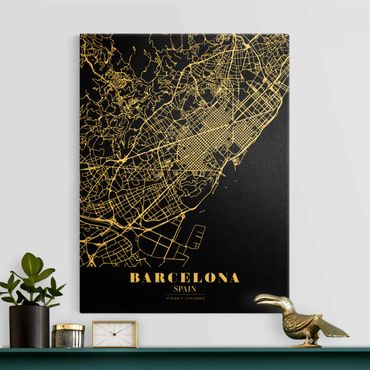 Złoty obraz na płótnie - Mapa miasta Barcelona - Klasyczna czerń
