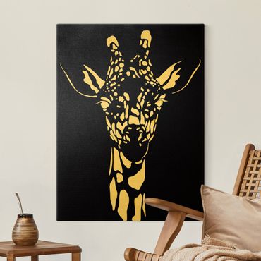 Złoty obraz na płótnie - Safari Animals - Portret żyrafy czarny