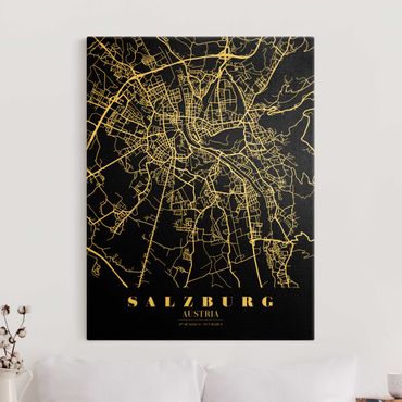 Złoty obraz na płótnie - Mapa miasta Salzburg - Klasyczna czerń
