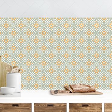 Panel ścienny do kuchni - Orientalny wzór z żółtymi kwiatami