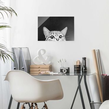 Obraz na szkle - Ilustracja kot czarno-biały rysunek