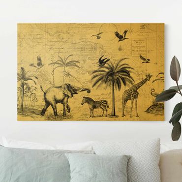 Złoty obraz na płótnie - Kolaż w stylu vintage - egzotyczna mapa