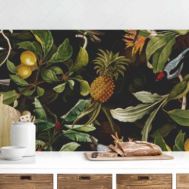 Panel ścienny do kuchni - Ptaki z ananasem zielonym II